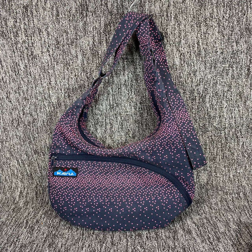KAVU Keeper Crossbody Bag Women OS Navy Pink Polka Dot Sling Travel Purse